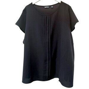 LANDS END Pintuck Blouse Womens Plus Size 30W Navy Blue Career Top Short Sleeve